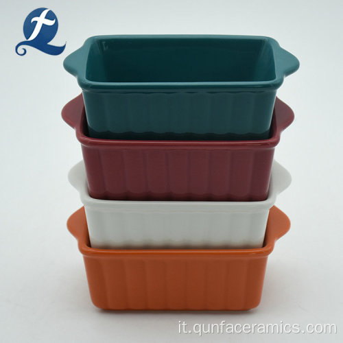 Bakeware rettangolare personalizzato in ceramica con manico
